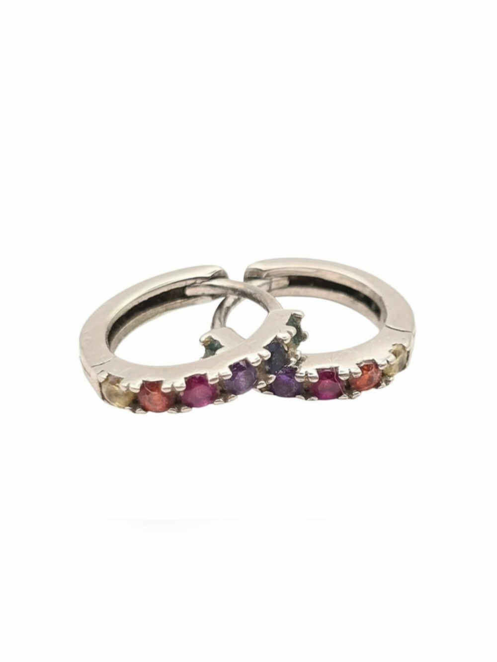Sterling Silver Hoop Earrings Multicolor Gemstones - Picture 1 of 5
